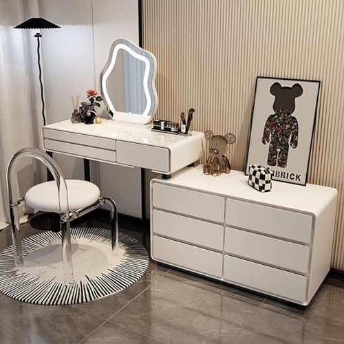 Modernes Schminktisch-Set mit verstellbarem LED-Spiegel, 6 Schubladen & Acrylstuhl, stilvoller Schminktisch mit Aufbewahrungsschrank für Frauen & Mädchen Schlafzimmer Modernes Schminktisch-Set mit verstellbarem LED-Spiegel, 6 Schubladen & Acrylstuhl, stilvoller Schminktisch mit Aufbewahrungsschrank für Frauen & Mädchen Schlafzimmer von Generisch