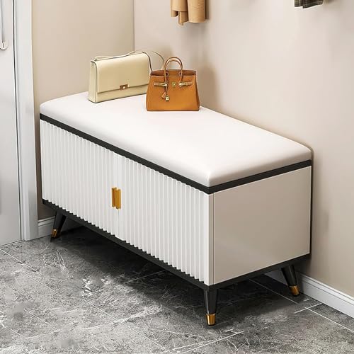 Modernes Schuhregal, Bank mit Türen, schmaler versteckter Schuhschrank, Eingangs-Organizer für High Heels, Flure und Schränke, stilvolles schwarz-goldenes Design (90 x 50 x 30 cm) von Generisch