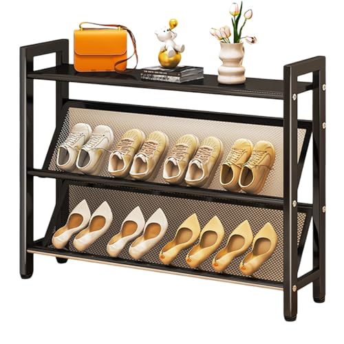Modernes Schuhregal Schmal Aus Metall for Den Flur, Aufbewahrungsorganisator for Dünne Schuhe, Schräge Netzböden und Oberes Regal, Schuhregale für Schrank, Türrahmen, Schwarz, Einfache Montage(L 90cm Modernes Schuhregal Schmal Aus Metall for Den Flur, Aufbewahrungsorganisator for Dünne Schuhe, Schräge Netzböden und Oberes Regal, Schuhregale für Schrank, Türrahmen, Schwarz, Einfache Montage(L 90cm von Generisch