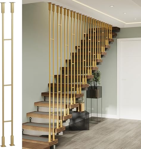 Modernes Treppengeländer-System – Metall-Baluster mit quadratischen Säulen für den Innen- und Dachboden, Decken-/Bodenmontage, Handlaufpfosten, Hardware im Lieferumfang enthalten von Generisch