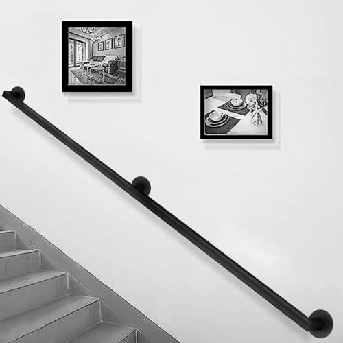 Modernes Treppengeländer aus Schmiedeeisen, 210 cm, schwarz, für Innen- und Außenbereich, Wandmontage, Stützstange mit Halterungen, perfekt für sichere und stilvolle Treppen Modernes Treppengeländer aus Schmiedeeisen, 210 cm, schwarz, für Innen- und Außenbereich, Wandmontage, Stützstange mit Halterungen, perfekt für sichere und stilvolle Treppen von Generisch