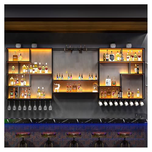 Modernes Wandregal aus Eisen mit LED-Licht und Weinglashalter, hängendes Weinregal und Präsentationsaufbewahrung für Hausbar Modernes Wandregal aus Eisen mit LED-Licht und Weinglashalter, hängendes Weinregal und Präsentationsaufbewahrung für Hausbar von Generisch