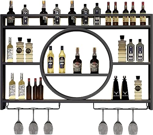 Modernes Weinregal aus Metall zur Wandmontage, industrielle hängende runde Bar-Einheit mit schwebenden Regalen und Glasregal, stilvoller Eisen-Präsentationsständer für Zuhause, Restaurant und Bars Modernes Weinregal aus Metall zur Wandmontage, industrielle hängende runde Bar-Einheit mit schwebenden Regalen und Glasregal, stilvoller Eisen-Präsentationsständer für Zuhause, Restaurant und Bars von Generisch