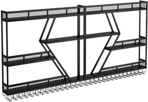 Modernes Weinregal zur Wandmontage, mit LED-Licht, Metall-Weinflaschen- und Glashalter, schwebende Regale für Bar, Wohnzimmer, Display Modernes Weinregal zur Wandmontage, mit LED-Licht, Metall-Weinflaschen- und Glashalter, schwebende Regale für Bar, Wohnzimmer, Display von Generisch