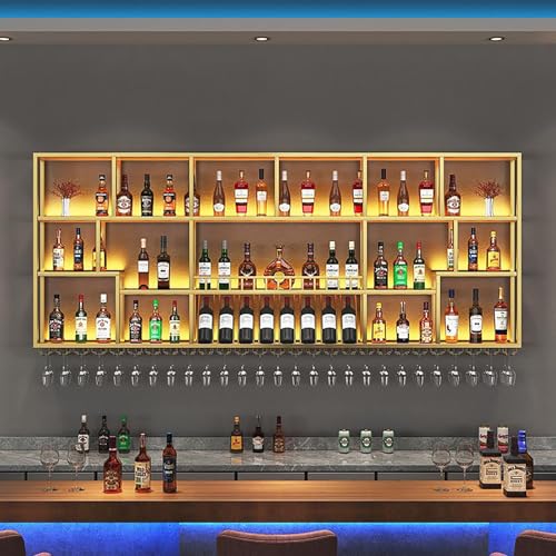 Modernes Weinregal zur Wandmontage mit Glashalter, Eisen-Barregal für Likörflaschen, hängende Lagerregale, ideal für die Dekoration zu Hause und Küche Modernes Weinregal zur Wandmontage mit Glashalter, Eisen-Barregal für Likörflaschen, hängende Lagerregale, ideal für die Dekoration zu Hause und Küche von Generisch