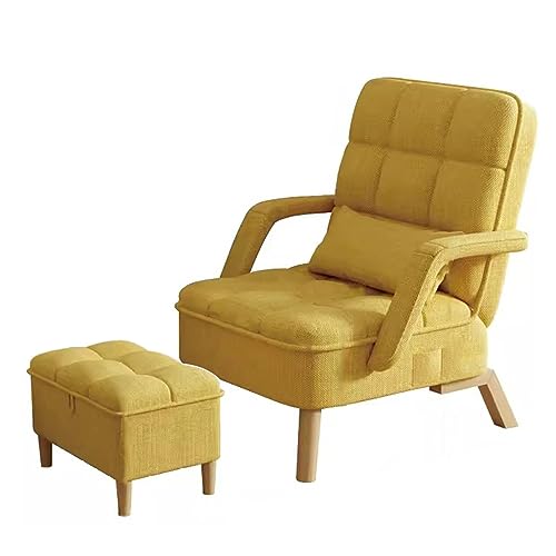 Modernes gelbes Sofa mit weichem Kissen & Ottomane, gepolsterte Liege mit Kissen, stilvolle Wohnzimmermöbel mit Holzbeinen von Generisch