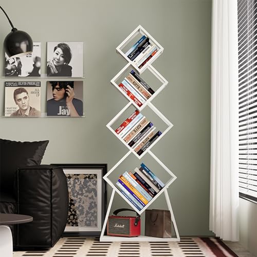 Modernes geometrisches Metall-Bücherregal mit 5 Ebenen, stilvolles Eckregal, offenes Aufbewahrungsregal für Zuhause oder Büro, schlankes weißes Design, platzsparender Organizer. Modernes geometrisches Metall-Bücherregal mit 5 Ebenen, stilvolles Eckregal, offenes Aufbewahrungsregal für Zuhause oder Büro, schlankes weißes Design, platzsparender Organizer. von Generisch