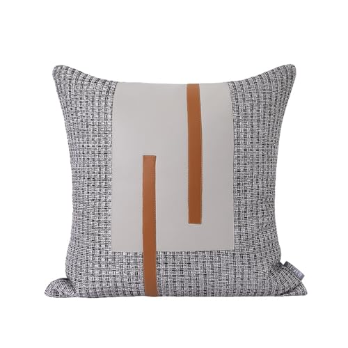 Modernes helles Modellzimmer, orange-graue Ledernähte, Baumwoll-Jacquard-Kissen, Sofakissen, quadratisches Kissen for das Wohnzimmer, 45,7 x 45,7 cm Modernes helles Modellzimmer, orange-graue Ledernähte, Baumwoll-Jacquard-Kissen, Sofakissen, quadratisches Kissen for das Wohnzimmer, 45,7 x 45,7 cm von Generisch
