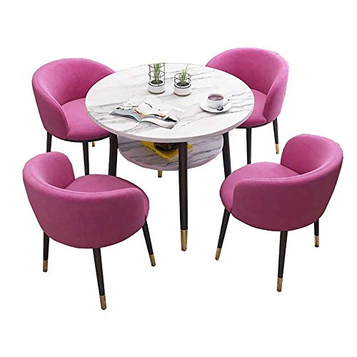 Modernes rosa 5-teiliges Esszimmer-Set mit 4 Stühlen, kleine und stilvolle Möbel für Empfang, Balkon oder Büro Modernes rosa 5-teiliges Esszimmer-Set mit 4 Stühlen, kleine und stilvolle Möbel für Empfang, Balkon oder Büro von Generisch