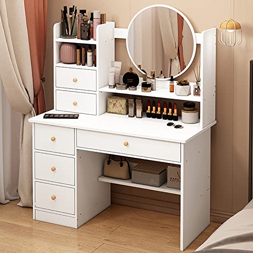 Modernes rosa Schminktisch-Set mit Touchscreen-Dimmspiegel, Aufbewahrungsregal und 4 Schubladen, Schlafzimmer (Bianco, Einheitsgröße) von Generisch