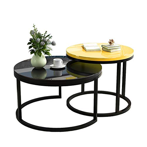 Modernes rundes Couchtisch-Set mit Tischplatte aus gehärtetem Glas, Metallrahmen, stapelbares Design, kleine und große Tische für Wohnzimmer, kleine Räume Modernes rundes Couchtisch-Set mit Tischplatte aus gehärtetem Glas, Metallrahmen, stapelbares Design, kleine und große Tische für Wohnzimmer, kleine Räume von Generisch