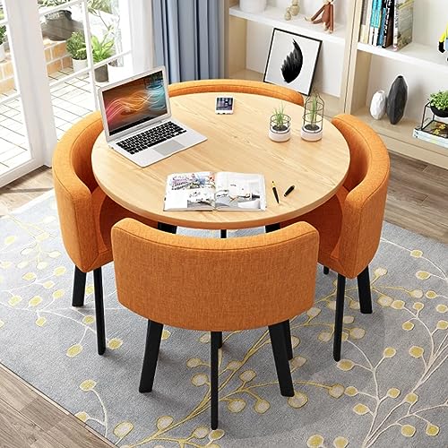 Modernes rundes Esstisch-Set mit 4 Stühlen, 80 cm, kleines Büro, Konferenzraum, Möbel, stilvolle Küche und Wohnzimmer, Lounge-Dekoration, orangefarbenes Finish von Generisch