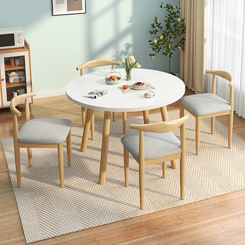 Modernes rundes Esstisch-Set mit gepolsterten Stühlen, platzsparender Büroschreibtisch & Stuhl-Kombination für Esszimmer, Wohnzimmer, Empfang – stilvolles 80 cm weißes Design von Generisch