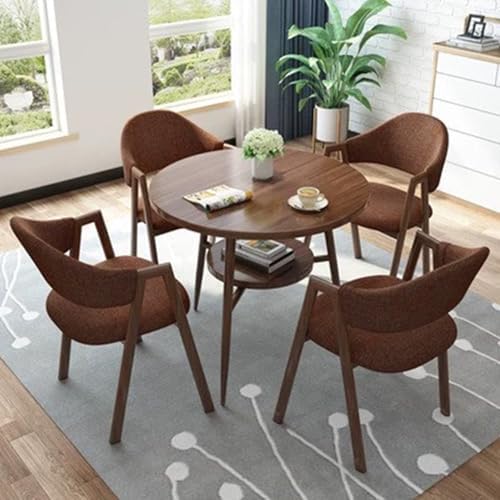 Modernes rundes Esstisch-Set mit gepolsterten Stühlen und doppelstöckigem Couchtisch, einfache Montage für Esszimmer Modernes rundes Esstisch-Set mit gepolsterten Stühlen und doppelstöckigem Couchtisch, einfache Montage für Esszimmer von Generisch