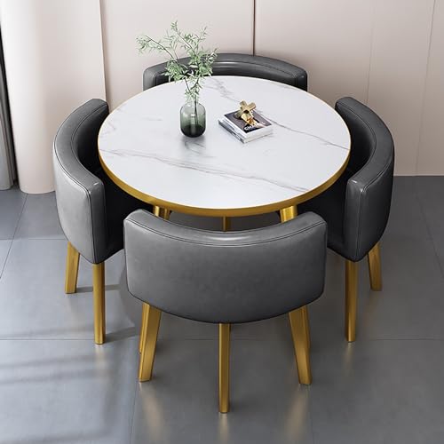 Modernes rundes Esstisch- und Stuhl-Set für 4 platzsparende Möbel für Büro oder Zuhause, grauer Empfangstisch und Stühle, Set mit Konferenztisch-Funktion Modernes rundes Esstisch- und Stuhl-Set für 4 platzsparende Möbel für Büro oder Zuhause, grauer Empfangstisch und Stühle, Set mit Konferenztisch-Funktion von Generisch