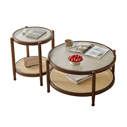 Modernes rundes Kaffee- und Beistelltisch-Set mit Stauraum, Massivholzoptik, Akzentmöbel für Wohnzimmer, 2-lagiger Mitteltisch Modernes rundes Kaffee- und Beistelltisch-Set mit Stauraum, Massivholzoptik, Akzentmöbel für Wohnzimmer, 2-lagiger Mitteltisch von Generisch