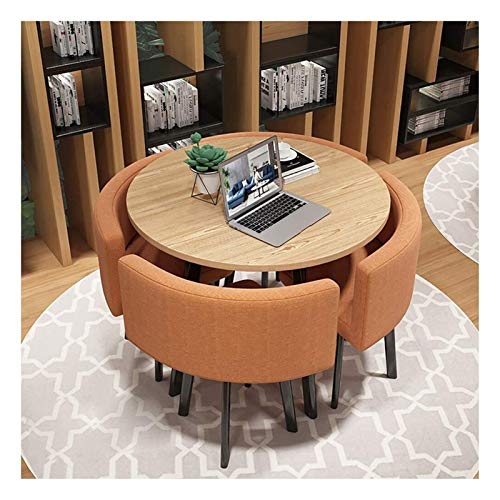 Modernes rundes Konferenztisch- und Stuhl-Set, stilvoller Business-Couchtisch für Büro, Café, Balkon und Wohnzimmer, schlichtes rot-orangefarbenes Baumwoll-Leinen-Design von Generisch