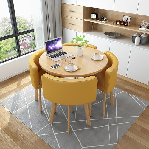 Modernes rundes Küchen-Esstisch-Set für 4 platzsparende Empfangstische und Stühle, Kombination für Wohnzimmer oder Konferenzraum, stilvoll, funktional, perfekt zum Essen. von Generisch