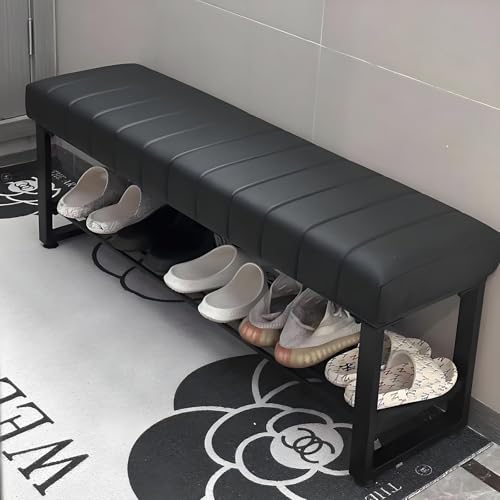 Modernes schwarzes Schuhregal Bank mit Kissen – platzsparendes Eingangsregal für Wohnzimmer Schlafzimmer Flur – stilvolles 100x32x45cm Design Modernes schwarzes Schuhregal Bank mit Kissen – platzsparendes Eingangsregal für Wohnzimmer Schlafzimmer Flur – stilvolles 100x32x45cm Design von Generisch