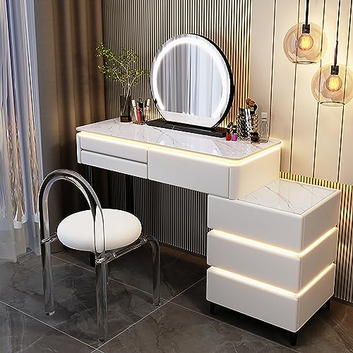 Modernes weißes Schminktisch-Set mit Spiegelleuchten, 6 großen Schubladen und gepolstertem Hocker, perfekt für Schlafzimmer oder Ankleidezimmer Modernes weißes Schminktisch-Set mit Spiegelleuchten, 6 großen Schubladen und gepolstertem Hocker, perfekt für Schlafzimmer oder Ankleidezimmer von Generisch