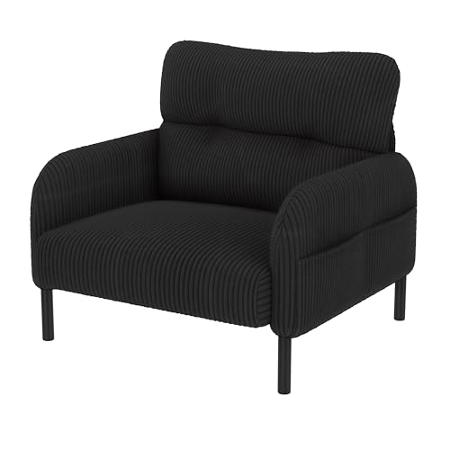 Modulares Cord Sofa Set - 2-Sitzer, Sessel & mit ergonomischer Rückenlehne, Seitentasche, stabilem Metall-Holzrahmen - Ideal für Wohnzimmer & kleine Wohnungen (Schwarz, Sessel) von Generisch