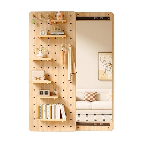 Modulares Stecktafel-Wandnizer aus Holz mit Spiegel, vielseitiges Display für Schlafzimmer, Büro, Badezimmer, 140 x 40 cm, braunes Kombinations-Set von Generisch