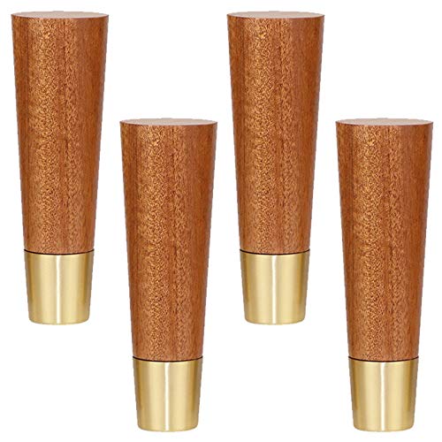Möbelbeine aus Massivholz, 4 Stück, konische Gummiholzbeine für Sofa, Couchtisch, Bank, mit Messing-Fußabdeckungen und Montageplatten Möbelbeine aus Massivholz, 4 Stück, konische Gummiholzbeine für Sofa, Couchtisch, Bank, mit Messing-Fußabdeckungen und Montageplatten von Generisch