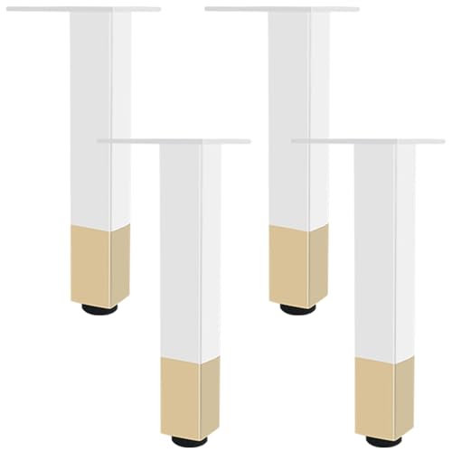 Möbelfüße Verstellbar Schrankfüße Weiß Mit Gold 4 Stück Höhenverstellbar Quadrat Aluminiumlegierung Eloxierte Oberfläche Mobelbeine Höhe 6-40cm Sideboard Nachtschrank Füße Mit Schrauben-20cm/7.9" von Generisch