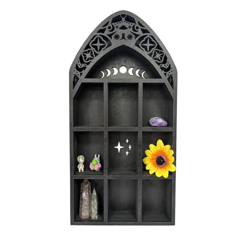 Moon Shelf - Gothic Wandregal, Holzzimmerdekoration | Knickknacks Kristalle Bücher Halter, anmutige Anzeige für Sammlerstücke, Kristalle, Kerzen, Pflanzen, Lieblingsbücher, Pflanzen, Kerzen Moon Shelf - Gothic Wandregal, Holzzimmerdekoration | Knickknacks Kristalle Bücher Halter, anmutige Anzeige für Sammlerstücke, Kristalle, Kerzen, Pflanzen, Lieblingsbücher, Pflanzen, Kerzen von Generisch