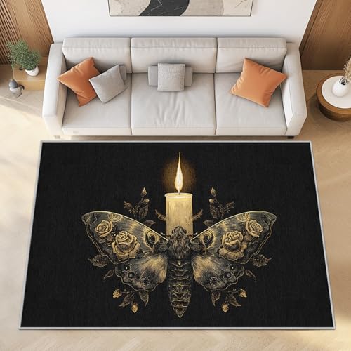 Motte Teppich Wohnzimmer Waschbarer 120x170cm - Gotische Rose Kurzflor Teppiche Schlafzimmer Deko - Retro Kerzen Rug Pflegeleicht rutschfest Innen für Büro Esszimmer Küchen von Generisch