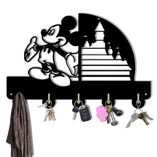 Mouse SchlüSselhaken Dekor Geschenke SchlüSselbrett Schwarz, Hakenleiste Selbstklebend mit 5 Haken, Wandmontage SchlüSselhalter für Wand, Eingang und Küche (6) von Generisch