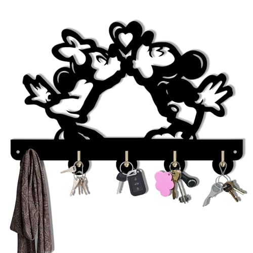 Mouse SchlüSselhaken Dekor Geschenke SchlüSselbrett Schwarz, Hakenleiste Selbstklebend mit 5 Haken, Wandmontage SchlüSselhalter für Wand, Eingang und Küche (7) von Generisch