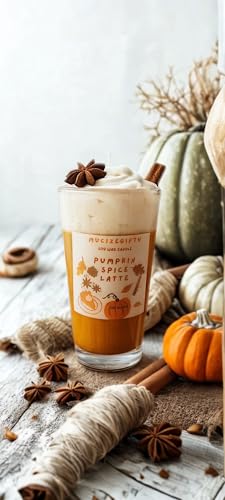 MucizeGifty® Pumpkin Spice Latte Kerze – 330 ml vegane Sojawachs Duftkerze im Glas – mit Zimtrinde & Sternanis – Herbstkerze mit Sahne-Topping – Handmade Coffee Candle von Generisch