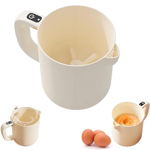 Multi-Function Electric Egg Churn, 2 in 1 Cordless Handheld Whisk and Strainer, 1L Large Capacity Electric Whisk, with Built-In Filter Plate for Egges, Batter, Sauces, Smoothies (Beige) von Generisch