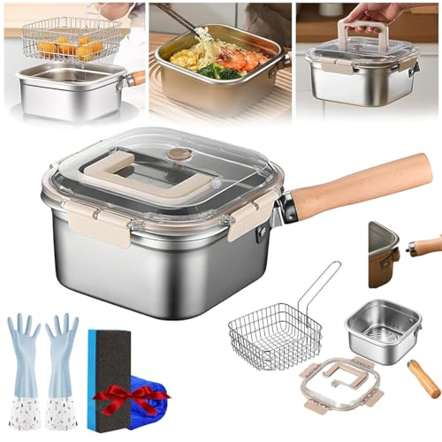 Multi-Function Frying Cooker Set - Fryer, Cooker, Fresh Keeping & Vegetables Washing, Multifunctional Stainless Steel Portable Nonstick Frying Pan with Lid for Kitchen and Camping (Set A) von Generisch