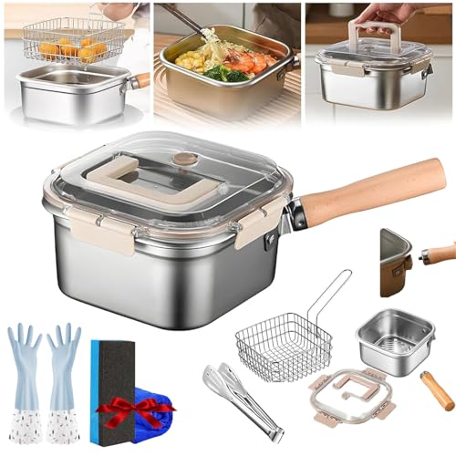 Multi-Function Frying Cooker Set - Fryer, Cooker, Fresh Keeping & Vegetables Washing, Multifunctional Stainless Steel Portable Nonstick Frying Pan with Lid for Kitchen and Camping (Set B) von Generisch