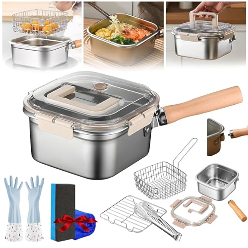Multi-Function Frying Cooker Set - Fryer, Cooker, Fresh Keeping & Vegetables Washing, Multifunctional Stainless Steel Portable Nonstick Frying Pan with Lid for Kitchen and Camping (Set C) von Generisch