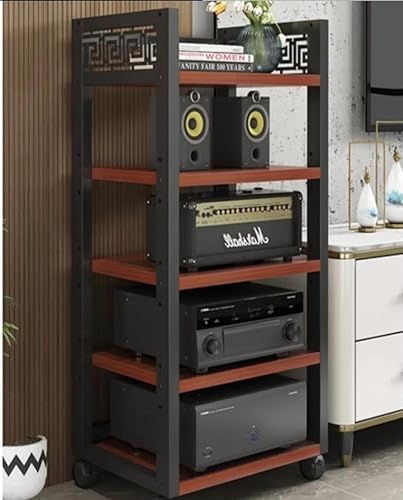 Multi-Tier Stereo Cabinet Media Stand with Rolling Tower, Adjustable Shelves for AV Equipment, Space Saving Design, Modern Entertainment Center Furniture von Generisch