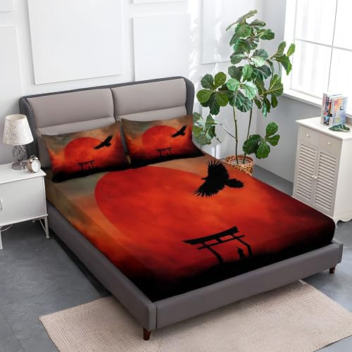 Multicolor Spannbettlaken Weiche Atmungsaktivem 140 x 200 cm, Tiefe Tasche Matratzenschoner rutschfeste Atmungsaktive Fantasy Kunst Mond Samurai Spannbettlaken für Kinder Erwachsene von Generisch