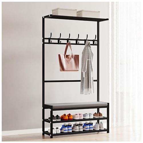 Multifunktionale Eingangsbank mit weichem Kissen, Garderobenständer, Aufbewahrungs-Organizer, freistehender Flurbaum mit Schuhregal und Haken, für Eingangsbereich von Generisch