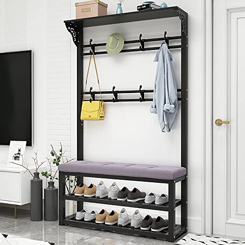 Multifunktionale Garderobe mit Schuhaufbewahrung & Sitzbank, freistehender Nizer mit 6 Haken & 3 Ablagen, robuster Metallrahmen, 100 x 30 x 172 cm, stilvolle weiße Eingangslösung von Generisch