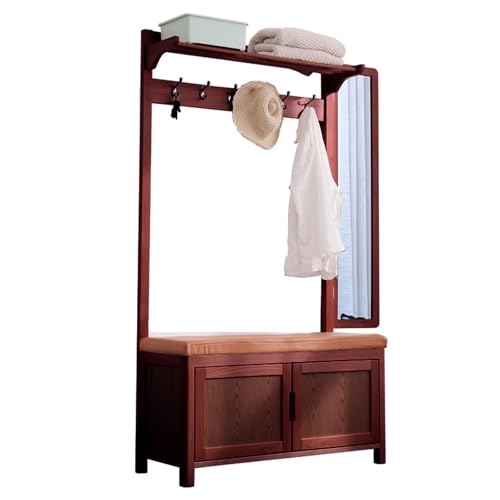Multifunktionale Garderobe mit Schuhregal und Spiegel, 99 cm, Eingangsbereich für Flur, Wohnzimmer und Schlafzimmer, stilvolles braunes Design, platzsparende Aufbewahrungslösung von Generisch