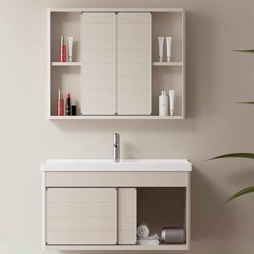Multifunktionale Keramikspüle mit Spiegelschrank, platzsparende Wandmontage, Badezimmer-Waschtisch für moderne Häuser von Generisch