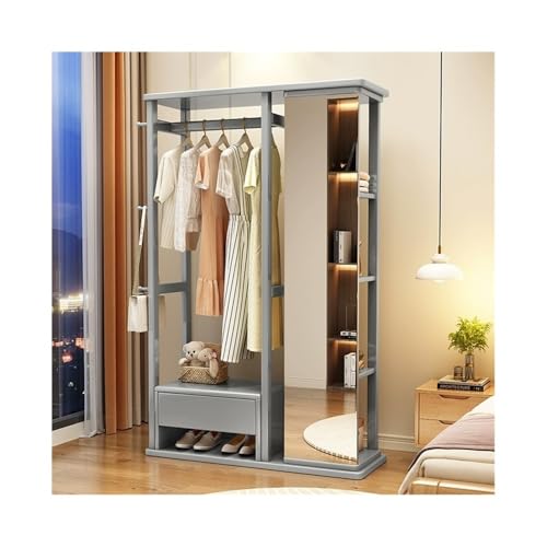 Multifunktionale Massivholzgarderobe mit drehbarer Spiegelschublade, Schuhregal, ideal für Schlafzimmer und Eingangsbereich, stilvoller grauer Kleiderständer Multifunktionale Massivholzgarderobe mit drehbarer Spiegelschublade, Schuhregal, ideal für Schlafzimmer und Eingangsbereich, stilvoller grauer Kleiderständer von Generisch