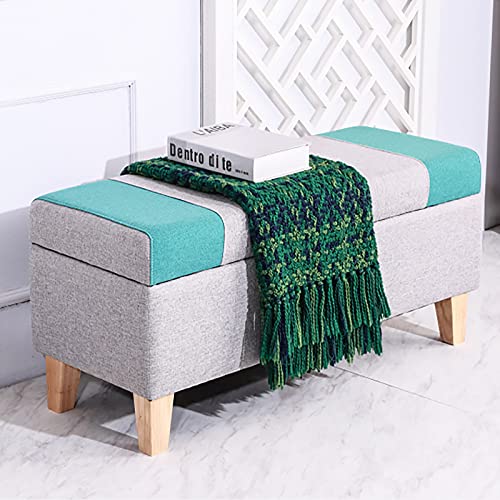Multifunktionale Ottomane Bank mit Fußstütze für Schlafzimmer & Wohnzimmer Gepolsterter Leinen Aufbewahrungshocker Rechteck Schuhwickelbank Grau Samt Platzsparendes Design von Generisch