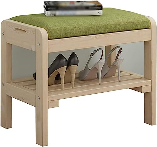 Multifunktionale Schuhbank aus Massivholz mit Kissen, doppellagige Aufbewahrung für Zuhause und bequemes Wechseln der Schuhe von Generisch