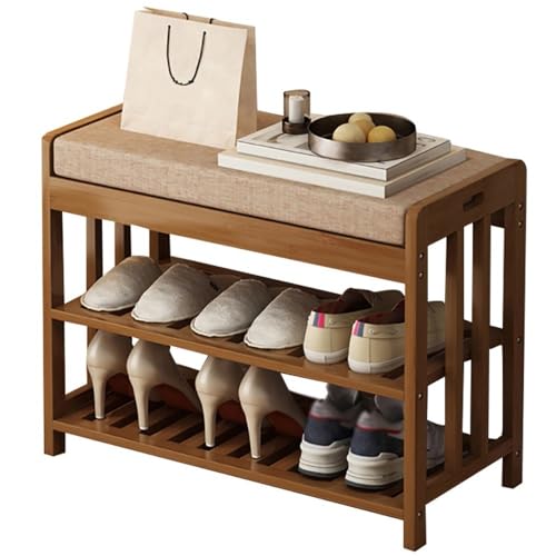 Multifunktionale Schuhbank mit Kissen, brauner Schuhschrank aus Holz, 50/60/70/80/90 cm, stilvoller Eingangsbereich mit bequemen Sitzgelegenheiten Multifunktionale Schuhbank mit Kissen, brauner Schuhschrank aus Holz, 50/60/70/80/90 cm, stilvoller Eingangsbereich mit bequemen Sitzgelegenheiten von Generisch