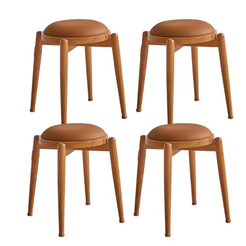 Multifunktionale stapelbare Hocker mit weichen Kissen, 4 Stück, gelbe Schminkstühle für Wohnzimmer, Schlafzimmer, Restaurant, Garten, Klassenzimmer, langlebiges Holzdesign von Generisch