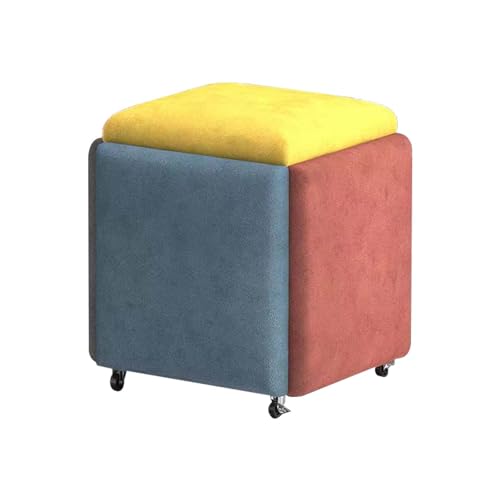 Multifunktionaler 5-in-1-Sitzwürfel mit Lenkrolle und gepolstertem Sitz, buntes Tech-Stoff-Sofa-Hocker für Wohnzimmer, stapelbarer Stuhl in fünf Farben (45 x 45 x 45 cm) von Generisch