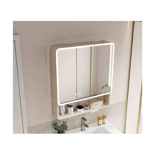 Multifunktionaler Badezimmer-Spiegelschrank mit LED-Beleuchtung – 60 cm beige Wandschrank mit 3 Türen und Spiegel für moderne Badezimmerdekoration Multifunktionaler Badezimmer-Spiegelschrank mit LED-Beleuchtung – 60 cm beige Wandschrank mit 3 Türen und Spiegel für moderne Badezimmerdekoration von Generisch